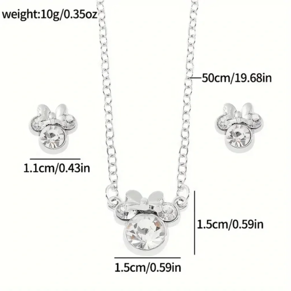 (New in Package) 3 pc Mickey Mouse Elegant Silver Necklace and Earring Set
